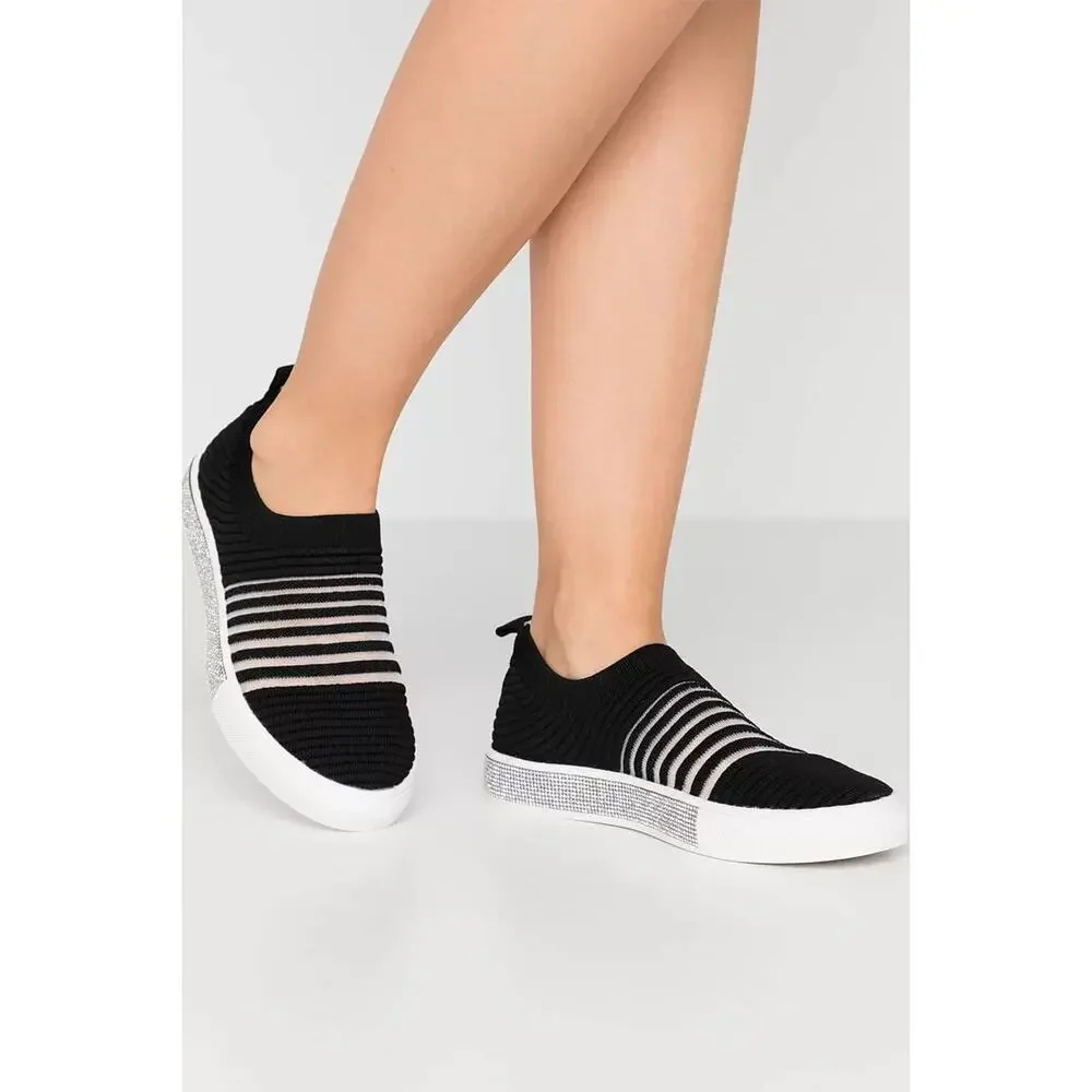 Bernie Mev Iris Low Top Rhinestone Side Pull On Sneakers Black 8